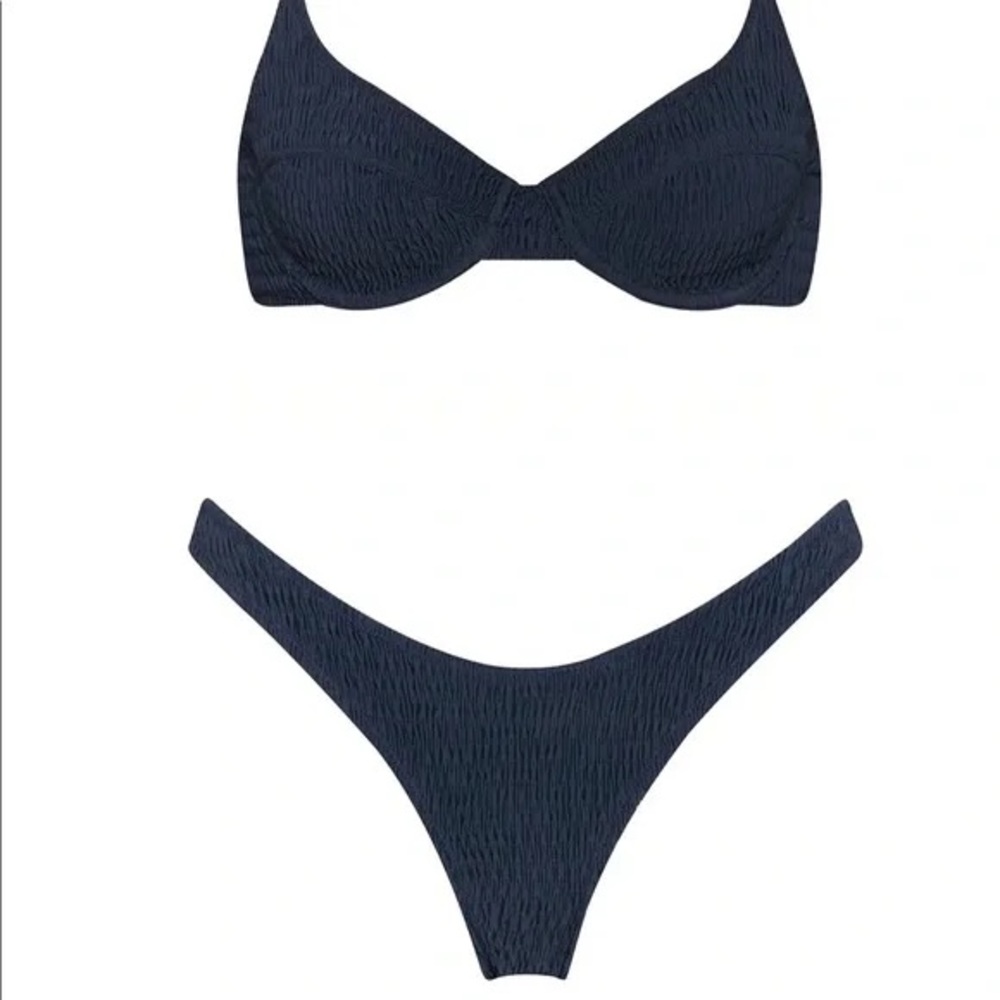 Navy ribbed triangl bikini